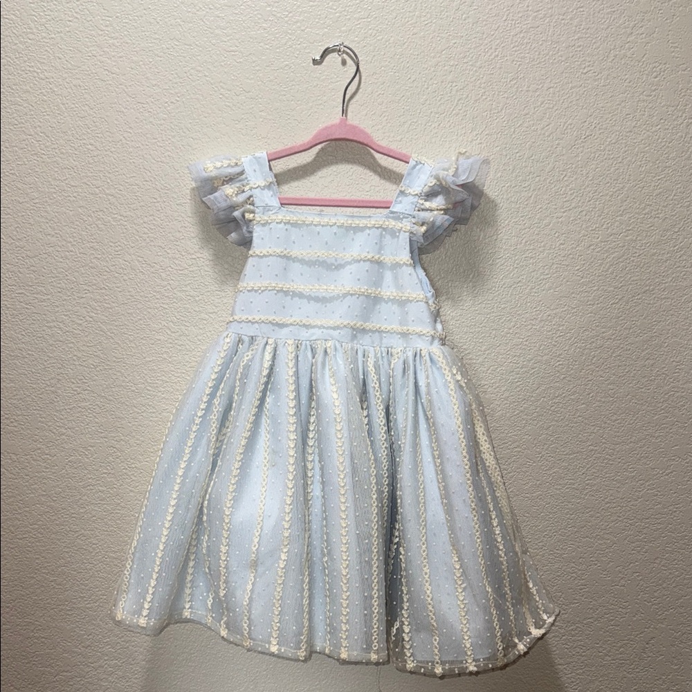 Pastourelle Blue and Cream Formal Kids Dress